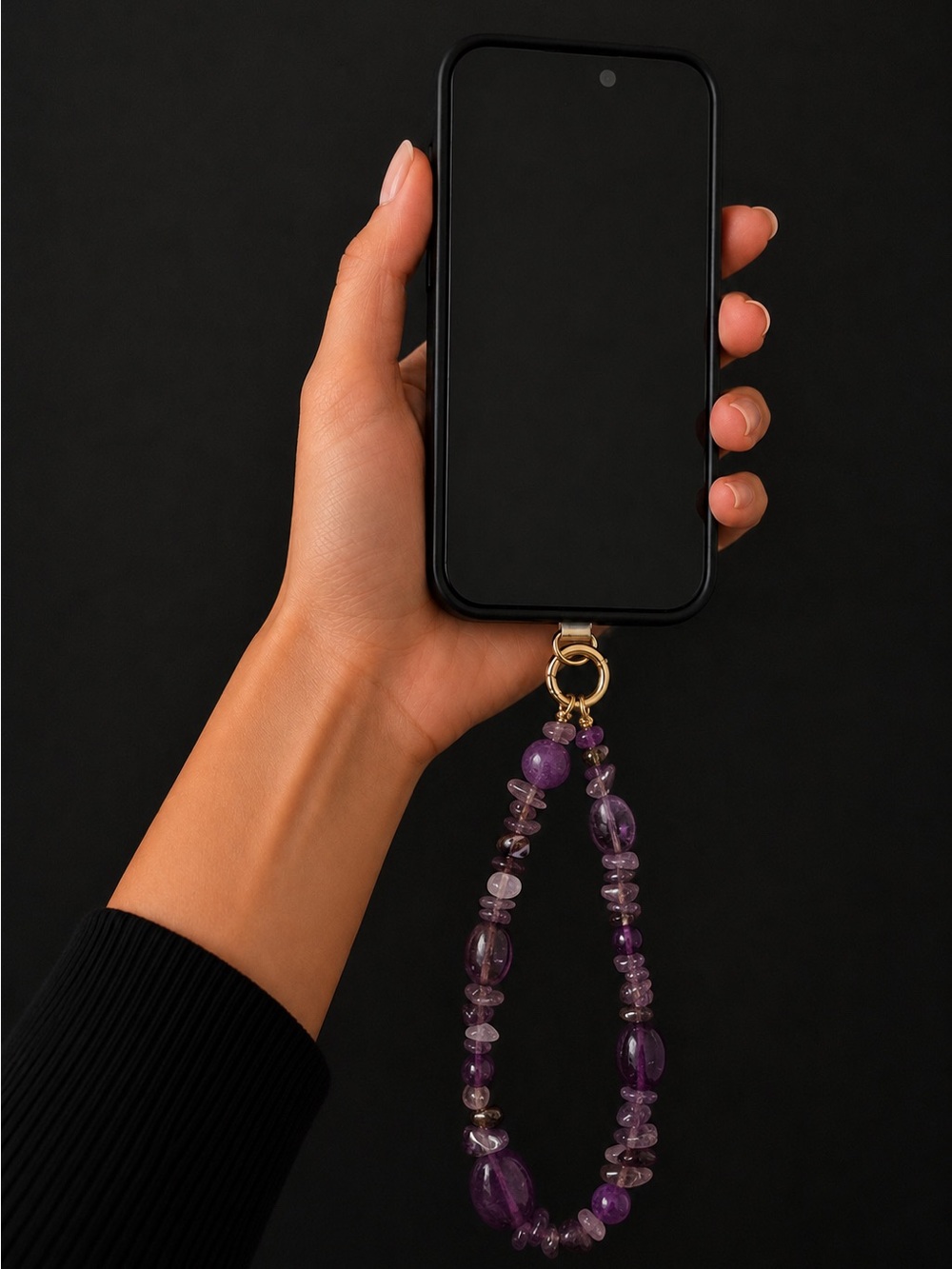 Amethyst Gemstone Beaded Phone Wrist Strap